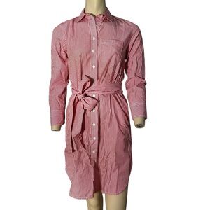 J.CREW Classic Red White Striped‎ Belted Crisp Poplin Shirt Dress Size 0P